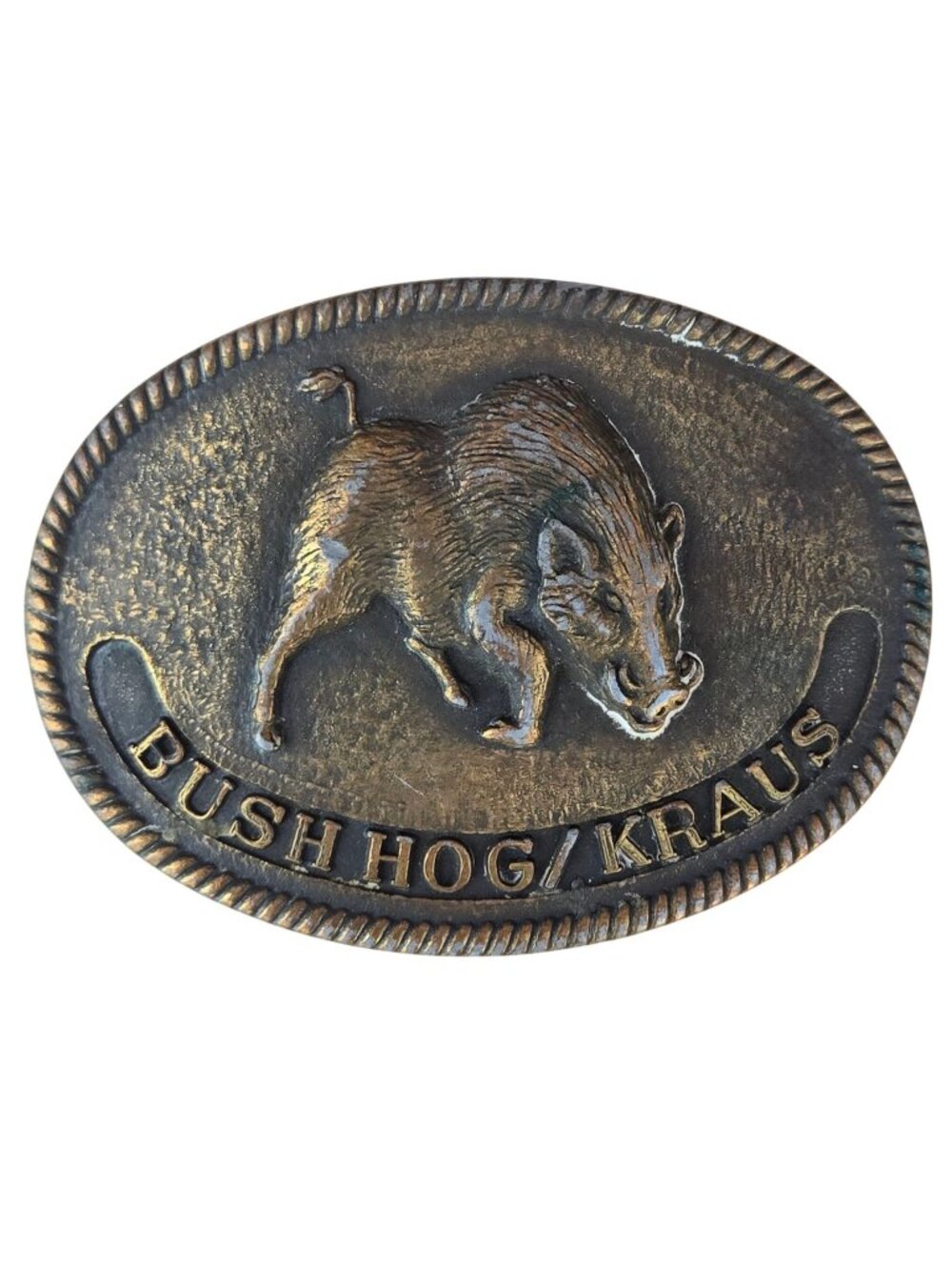 Bush Hog Belt Buckle Kraus Vintage Razorback Boar Farm Implement Advertising